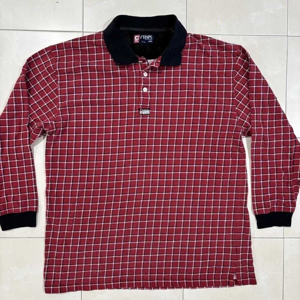 Vintage Chaps Ralph Lauren Rugby Polo Shirt Men's XL Plaid 90s Y2K Skate Preppy